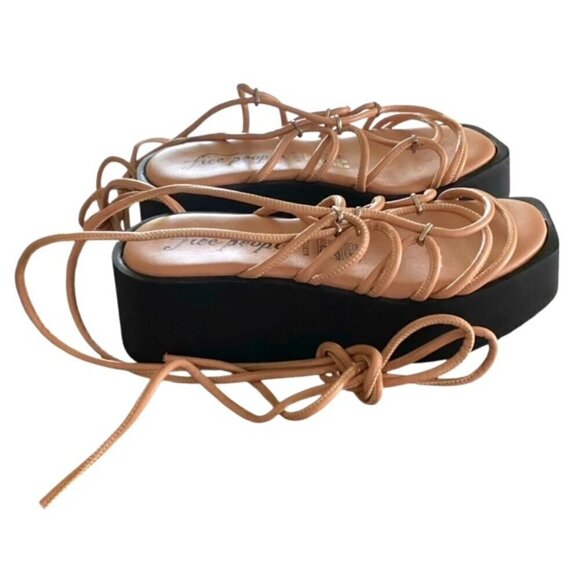 Free People Nude Georgie Platform Lace Up Sandal 37 - Picture 5 of 8